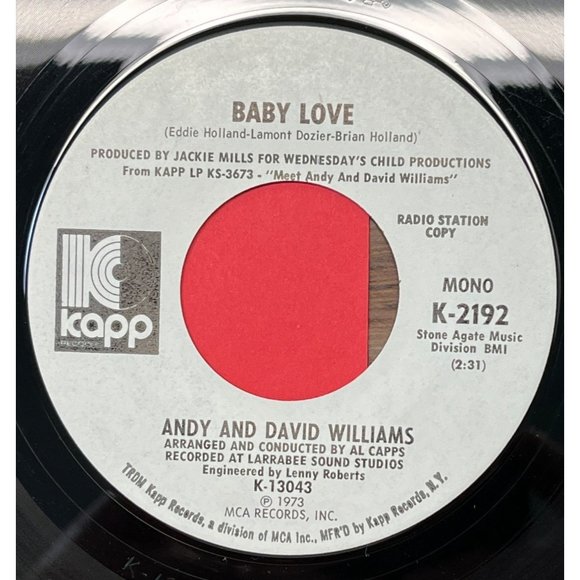 Andy and David Williams I Don't Know (I Just Do) / Baby Love 45 Pop Promo Kapp - Picture 1 of 4